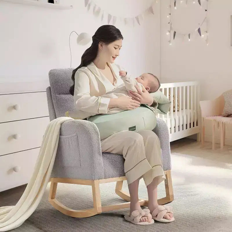 2 Pack Nursery Rocking Chair, Solid Wood Legs Glider Chair with Side Pocket, Comfortable Armchair for Living Room & Bedroom (Gray, Teddy)
