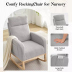 2 Pack Nursery Rocking Chair, Solid Wood Legs Glider Chair with Side Pocket, Comfortable Armchair for Living Room & Bedroom (Gray, Teddy)