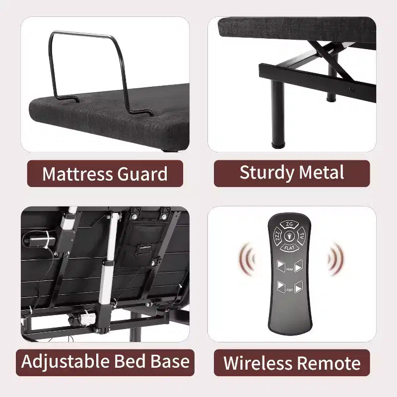 Dyonery Adjustable Bed Frame with Wireless Remote, Separate Head/Foot Lift, Zero-Gravity, Anti-Snore, Electric Bed Bases with 3 Height Options
