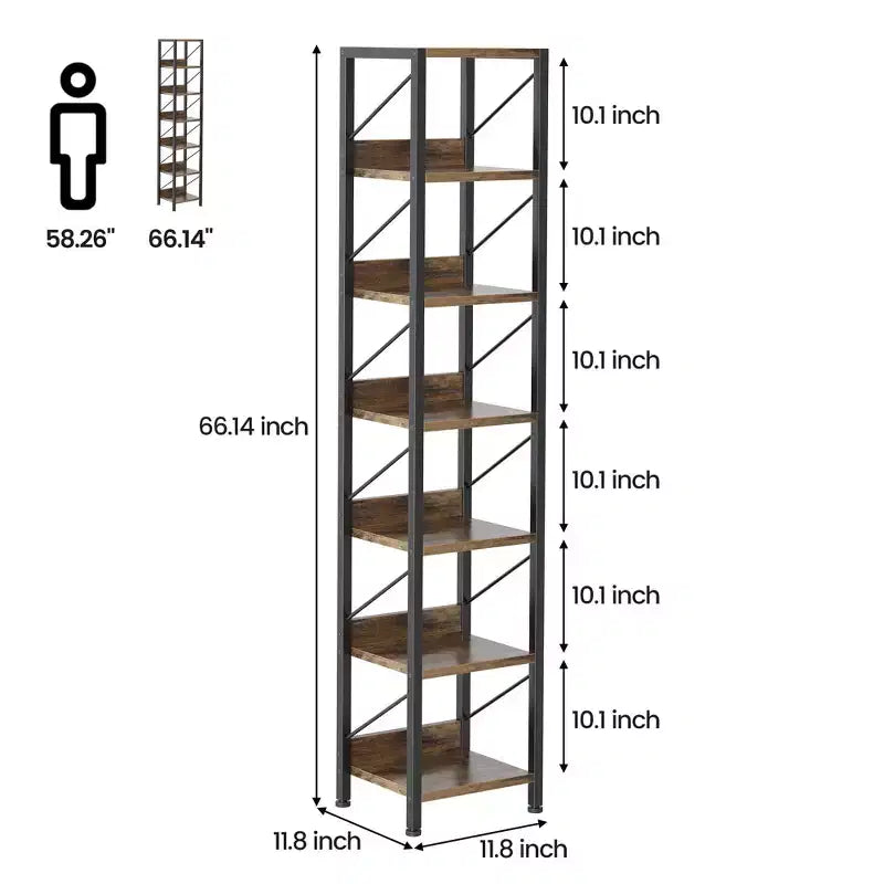 COZONY Bibliothèque étroite à 6 niveaux, étagère haute et étroite, cadre en métal rustique, meuble de rangement pour chambre à coucher et bureau.
