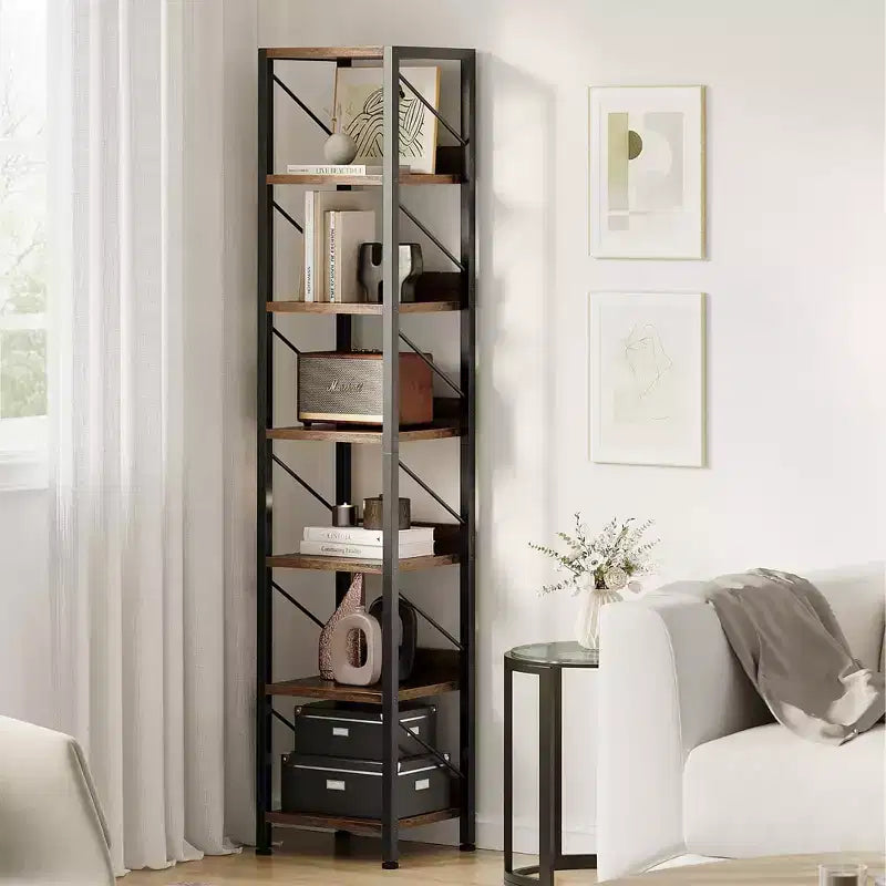 COZONY Bibliothèque étroite à 6 niveaux, étagère haute et étroite, cadre en métal rustique, meuble de rangement pour chambre à coucher et bureau.