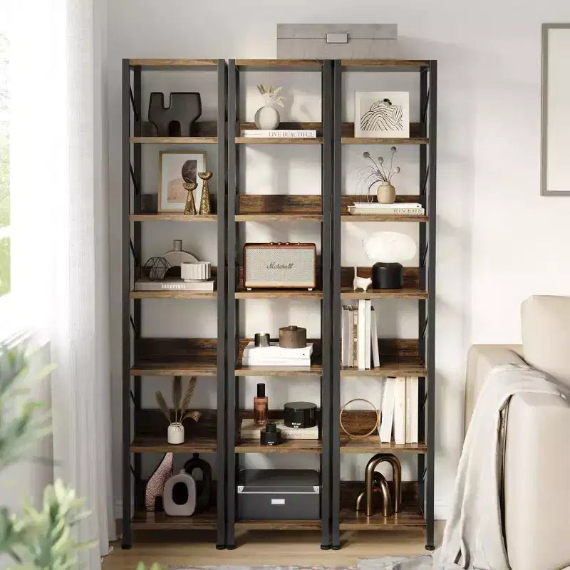 COZONY Bibliothèque étroite à 6 niveaux, étagère haute et étroite, cadre en métal rustique, meuble de rangement pour chambre à coucher et bureau.