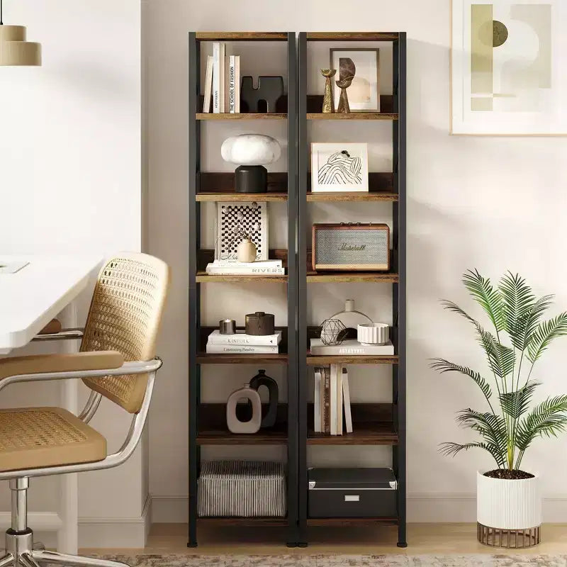 COZONY Bibliothèque étroite à 6 niveaux, étagère haute et étroite, cadre en métal rustique, meuble de rangement pour chambre à coucher et bureau.