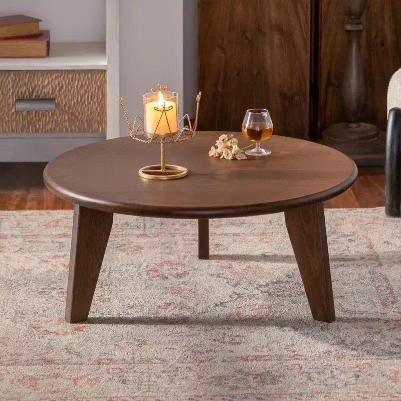 Maxax 31.4 Round Wooden Coffee Table, 3-Tapered Leg Mid-Century Coffee Table for Boho/Farmhouse/Modern Spaces