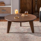 Maxax 31.4 Round Wooden Coffee Table, 3-Tapered Leg Mid-Century Coffee Table for Boho/Farmhouse/Modern Spaces