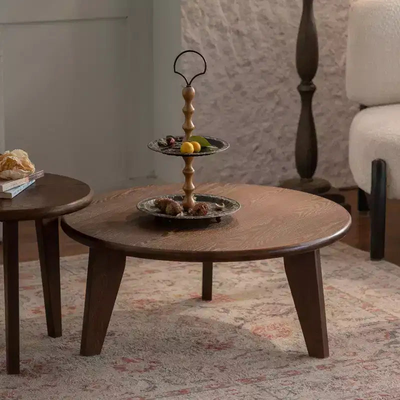 Table basse ronde en bois Maxax 31,4 po, table basse à 3 pieds coniques de style Mid-Century pour espaces bohèmes/fermette/modernes