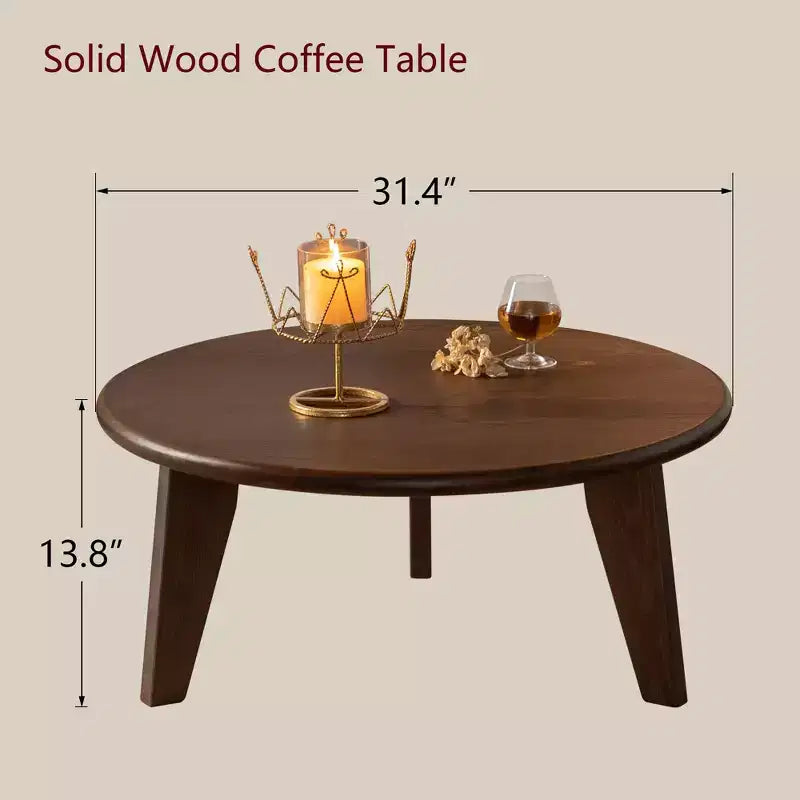 Table basse ronde en bois Maxax 31,4 po, table basse à 3 pieds coniques de style Mid-Century pour espaces bohèmes/fermette/modernes