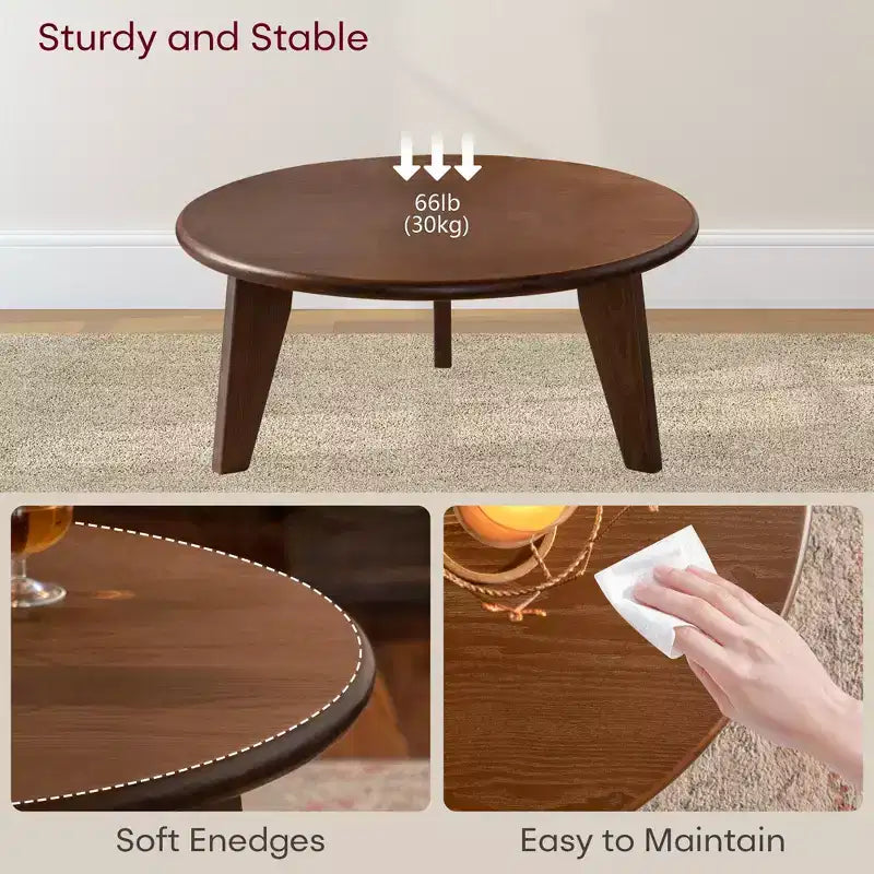 Table basse ronde en bois Maxax 31,4 po, table basse à 3 pieds coniques de style Mid-Century pour espaces bohèmes/fermette/modernes