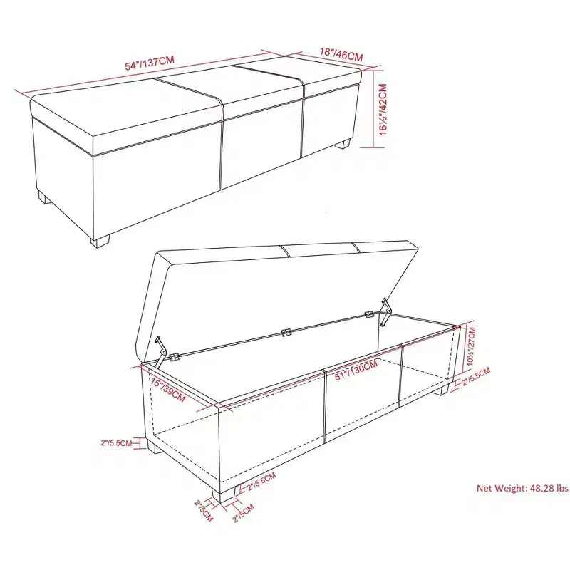 Okak 48IN Wide Storage Ottoman with Padding Seat, End Of Bed Storage Bench with Ample Storage, Ottoman Foot Rest for Living Room