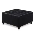 TUYOHW 30 Square Storage Ottoman with Button Tufted & Nail Trims Upholstered Foot Stool with Wooden Legs for Living Room, Bedroom, Entryway