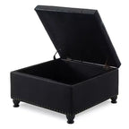 TUYOHW 30 Square Storage Ottoman with Button Tufted & Nail Trims Upholstered Foot Stool with Wooden Legs for Living Room, Bedroom, Entryway