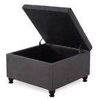 TUYOHW 30 Square Storage Ottoman with Button Tufted & Nail Trims Upholstered Foot Stool with Wooden Legs for Living Room, Bedroom, Entryway
