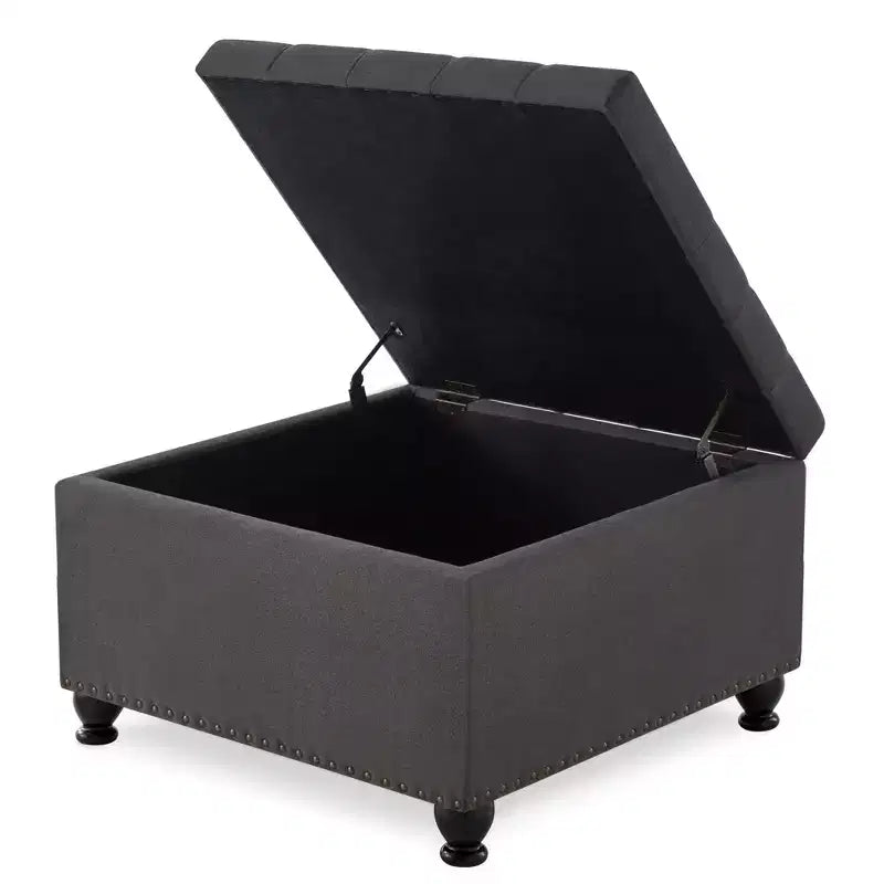 TUYOHW 30 Square Storage Ottoman with Button Tufted & Nail Trims Upholstered Foot Stool with Wooden Legs for Living Room, Bedroom, Entryway