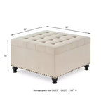 TUYOHW 30 Square Storage Ottoman with Button Tufted & Nail Trims Upholstered Foot Stool with Wooden Legs for Living Room, Bedroom, Entryway
