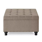 TUYOHW 30 Square Storage Ottoman with Button Tufted & Nail Trims Upholstered Foot Stool with Wooden Legs for Living Room, Bedroom, Entryway