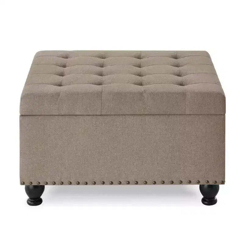 TUYOHW 30 Square Storage Ottoman with Button Tufted & Nail Trims Upholstered Foot Stool with Wooden Legs for Living Room, Bedroom, Entryway
