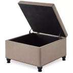 TUYOHW 30 Square Storage Ottoman with Button Tufted & Nail Trims Upholstered Foot Stool with Wooden Legs for Living Room, Bedroom, Entryway