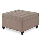 TUYOHW 30 Square Storage Ottoman with Button Tufted & Nail Trims Upholstered Foot Stool with Wooden Legs for Living Room, Bedroom, Entryway