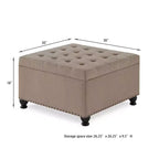 TUYOHW 30 Square Storage Ottoman with Button Tufted & Nail Trims Upholstered Foot Stool with Wooden Legs for Living Room, Bedroom, Entryway