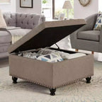 TUYOHW 30 Square Storage Ottoman with Button Tufted & Nail Trims Upholstered Foot Stool with Wooden Legs for Living Room, Bedroom, Entryway