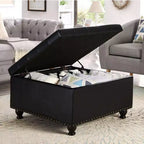 TUYOHW 30 Square Storage Ottoman with Button Tufted & Nail Trims Upholstered Foot Stool with Wooden Legs for Living Room, Bedroom, Entryway