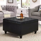 TUYOHW 30 Square Storage Ottoman with Button Tufted & Nail Trims Upholstered Foot Stool with Wooden Legs for Living Room, Bedroom, Entryway
