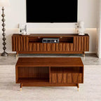 Meuble TV et Table Basse en Bois ATJafurn, Ensemble Meuble TV Moderne du Milieu du Siècle avec Rangement et Tiroir pour Salon, Console Multimédia jusqu'à 75 Pouces