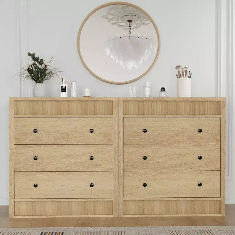 3 Drawer Dresser for Bedroom, 31.5 Wide Fluted Chest of Drawers, Modern Wooden Nightstand Storage Cabinet for Kids Room, Hallway, Living Room
