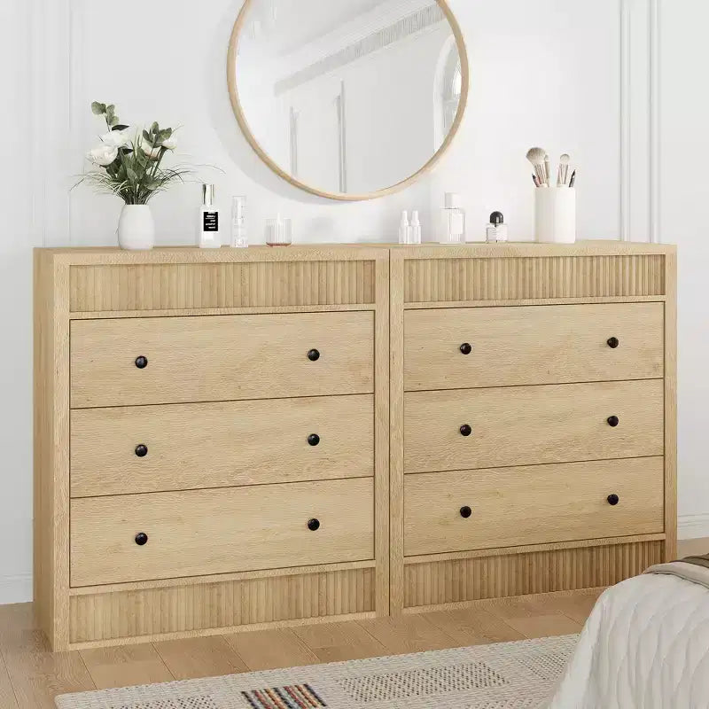 3 Drawer Dresser for Bedroom, 31.5 Wide Fluted Chest of Drawers, Modern Wooden Nightstand Storage Cabinet for Kids Room, Hallway, Living Room