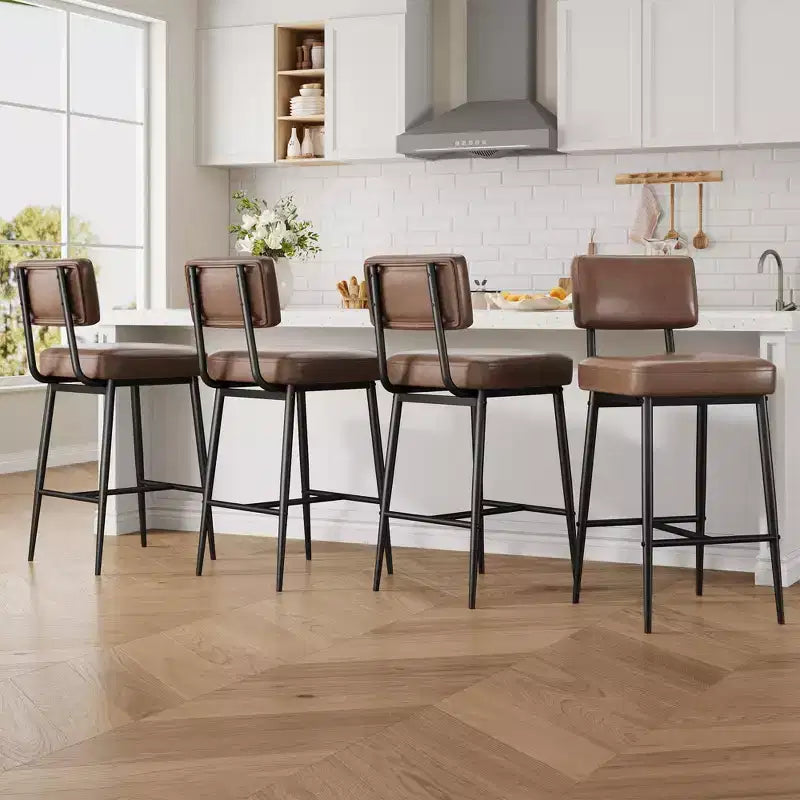 Bar Stools Set of 2, 26 Counter Height Bar Stools with Backs, Modern Faux Leather Upholstered Bar Stools with Metal Legs for Kitchen Island, Home Bar