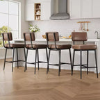 Bar Stools Set of 2, 26 Counter Height Bar Stools with Backs, Modern Faux Leather Upholstered Bar Stools with Metal Legs for Kitchen Island, Home Bar