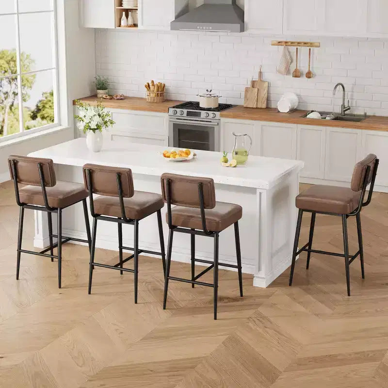 Bar Stools Set of 2, 26 Counter Height Bar Stools with Backs, Modern Faux Leather Upholstered Bar Stools with Metal Legs for Kitchen Island, Home Bar