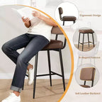 Bar Stools Set of 2, 26 Counter Height Bar Stools with Backs, Modern Faux Leather Upholstered Bar Stools with Metal Legs for Kitchen Island, Home Bar