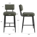 Bar Stools Set of 2, 26 Counter Height Bar Stools with Backs, Modern Faux Leather Upholstered Bar Stools with Metal Legs for Kitchen Island, Home Bar