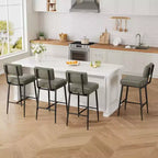 Bar Stools Set of 2, 26 Counter Height Bar Stools with Backs, Modern Faux Leather Upholstered Bar Stools with Metal Legs for Kitchen Island, Home Bar