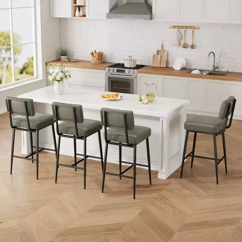 Bar Stools Set of 2, 26 Counter Height Bar Stools with Backs, Modern Faux Leather Upholstered Bar Stools with Metal Legs for Kitchen Island, Home Bar