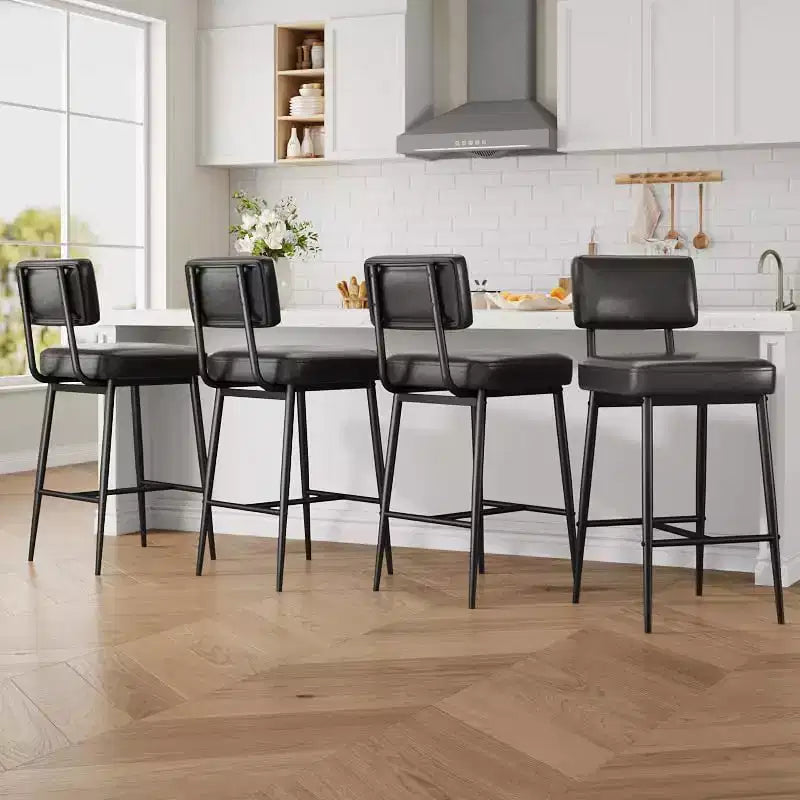 Bar Stools Set of 2, 26 Counter Height Bar Stools with Backs, Modern Faux Leather Upholstered Bar Stools with Metal Legs for Kitchen Island, Home Bar