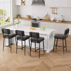 Bar Stools Set of 2, 26 Counter Height Bar Stools with Backs, Modern Faux Leather Upholstered Bar Stools with Metal Legs for Kitchen Island, Home Bar