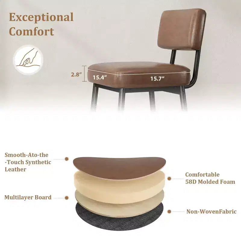 Bar Stools Set of 2, 26 Counter Height Bar Stools with Backs, Modern Faux Leather Upholstered Bar Stools with Metal Legs for Kitchen Island, Home Bar