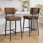 Bar Stools Set of 2, 26 Counter Height Bar Stools with Backs, Modern Faux Leather Upholstered Bar Stools with Metal Legs for Kitchen Island, Home Bar