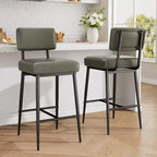 Bar Stools Set of 2, 26 Counter Height Bar Stools with Backs, Modern Faux Leather Upholstered Bar Stools with Metal Legs for Kitchen Island, Home Bar