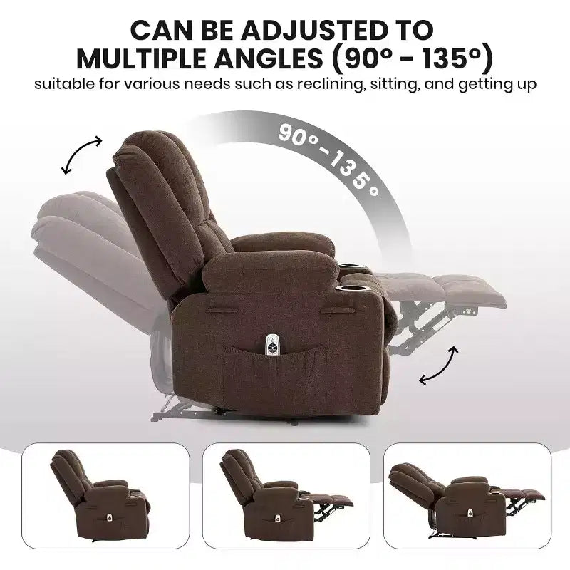 Fauteuil inclinable manuel surdimensionné avec massage par vibrations, inclinaison réglable à 155°, siège large et confortable, pour salon, chambre à coucher