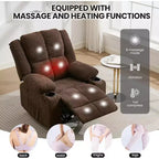 Fauteuil inclinable manuel surdimensionné avec massage par vibrations, inclinaison réglable à 155°, siège large et confortable, pour salon, chambre à coucher