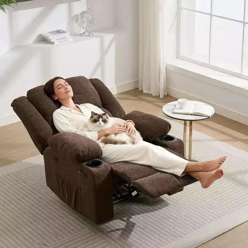 Fauteuil inclinable manuel surdimensionné avec massage par vibrations, inclinaison réglable à 155°, siège large et confortable, pour salon, chambre à coucher