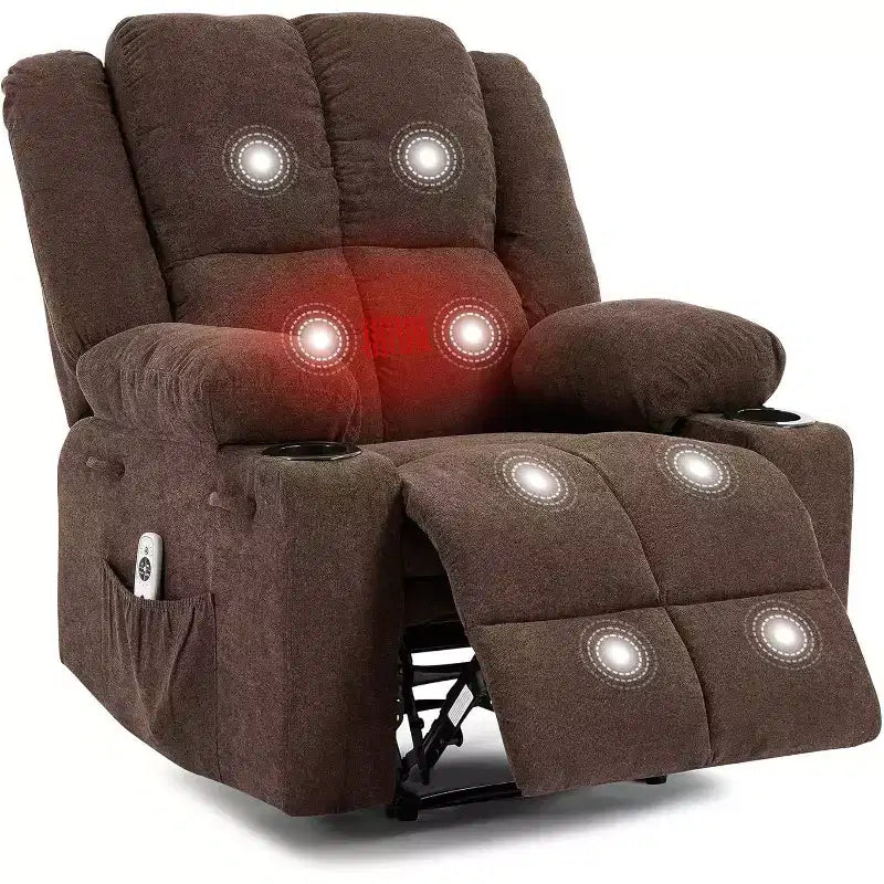 Fauteuil inclinable manuel surdimensionné avec massage par vibrations, inclinaison réglable à 155°, siège large et confortable, pour salon, chambre à coucher