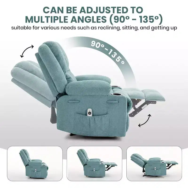 Fauteuil inclinable manuel surdimensionné avec massage par vibrations, inclinaison réglable à 155°, siège large et confortable, pour salon, chambre à coucher