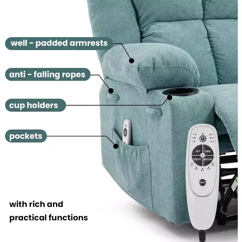 Fauteuil inclinable manuel surdimensionné avec massage par vibrations, inclinaison réglable à 155°, siège large et confortable, pour salon, chambre à coucher