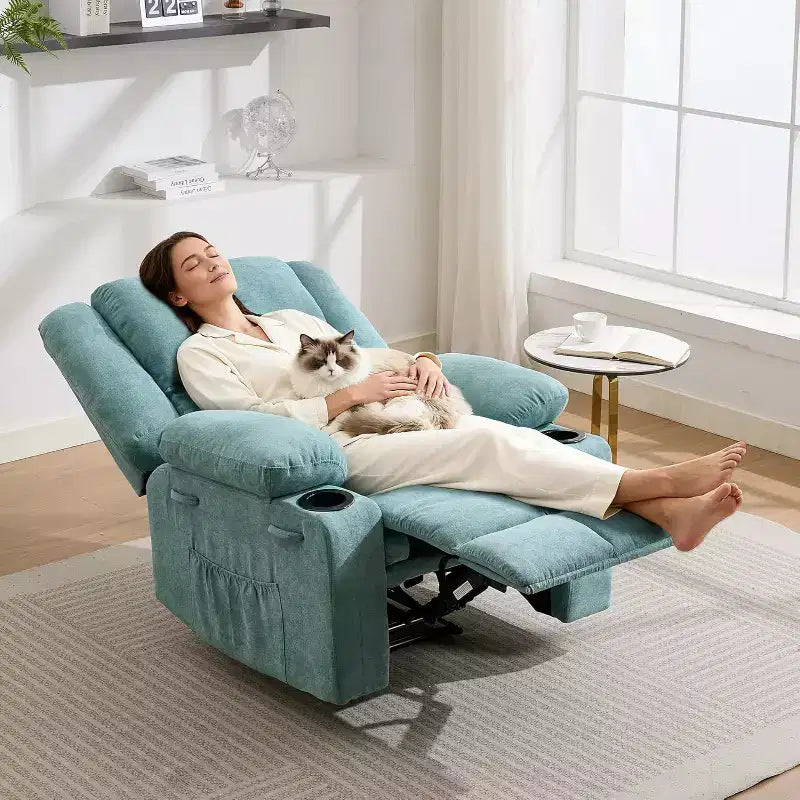 Fauteuil inclinable manuel surdimensionné avec massage par vibrations, inclinaison réglable à 155°, siège large et confortable, pour salon, chambre à coucher