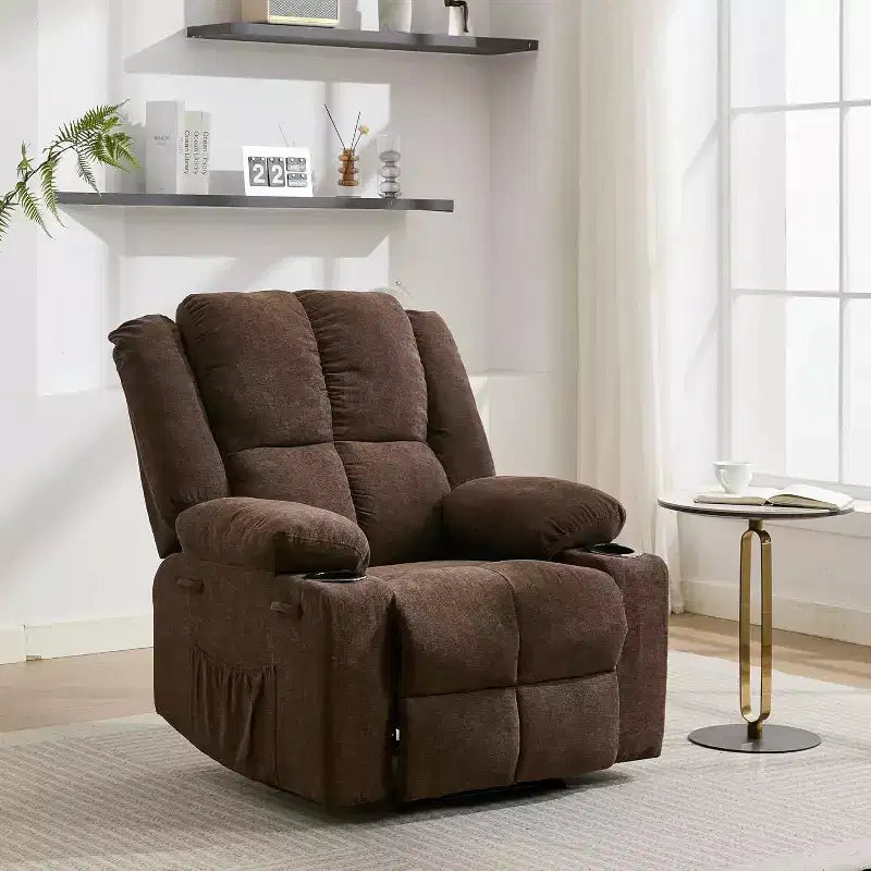 Fauteuil inclinable manuel surdimensionné avec massage par vibrations, inclinaison réglable à 155°, siège large et confortable, pour salon, chambre à coucher