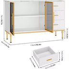 Buffet moderne avec rangement, bahut cannelé avec tiroirs et portes vitrées pour entrée, salon, cuisine